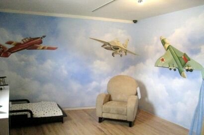 Летающие машины Фотообои с вертолетами в интерьере детской